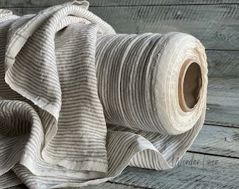 Striped linen fabric / white natural stripes /  soft washed flax by meter or yard 100% linen / pure softened linen for sewing / stonewashed