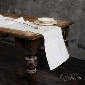 Linen table runner. White washed soft linen table runner. Ivory stonewashed linen custom size wedding runner. Natural table decor