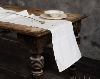 Linen table runner. White washed soft linen table runner. Ivory stonewashed linen custom size wedding runner. Natural table decor