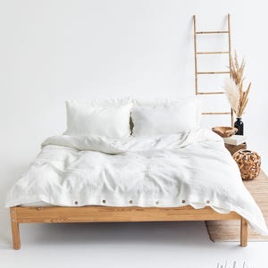 Conjunto de cama de linho em Ivory. Capa de edredom branca, creme King, Queen, Twin size com fecho de botão e 2 fronhas de travesseiro tipo envelope