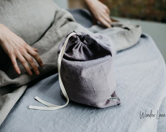 Linen storage bag. Washed soft linen laundry bag with drawstring. Natural stonewashed linen reusable toys bag . Linen bread keeper