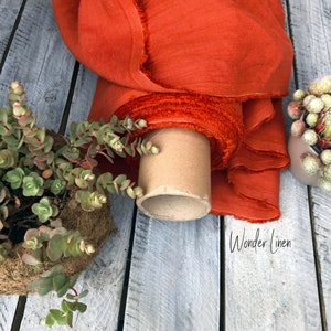 Orange linen fabric by half yard or meter / burnt orange soft washed flax / softened pure linen / stonewashed organic for dress