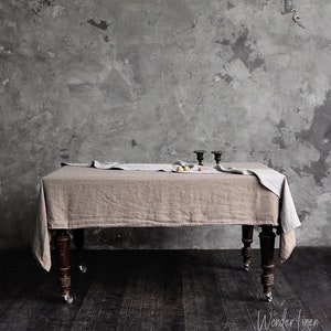 Linen tablecloth. Washed soft linen table cloth. Natural flax stonewashed linen custom size tablecloth. Natural dining tablecloth