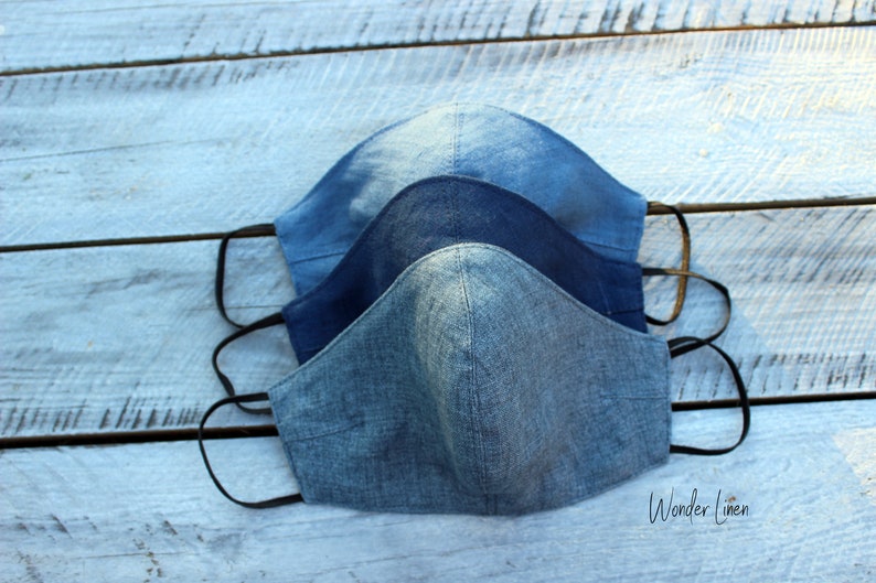 Linen Face Mask. Blue Fabric Reusable Mask. Navy Stonewashed Etsy Canada