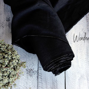 Black 100% linen fabric / soft washed flax by meter or yard / pure softened linen for sewing / medium weight linen / stonewashed