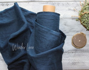 Dark blue linen fabric / 100% soft washed flax by meter or yard / navy pure softened linen for sewing / medium weight linen / stonewashed