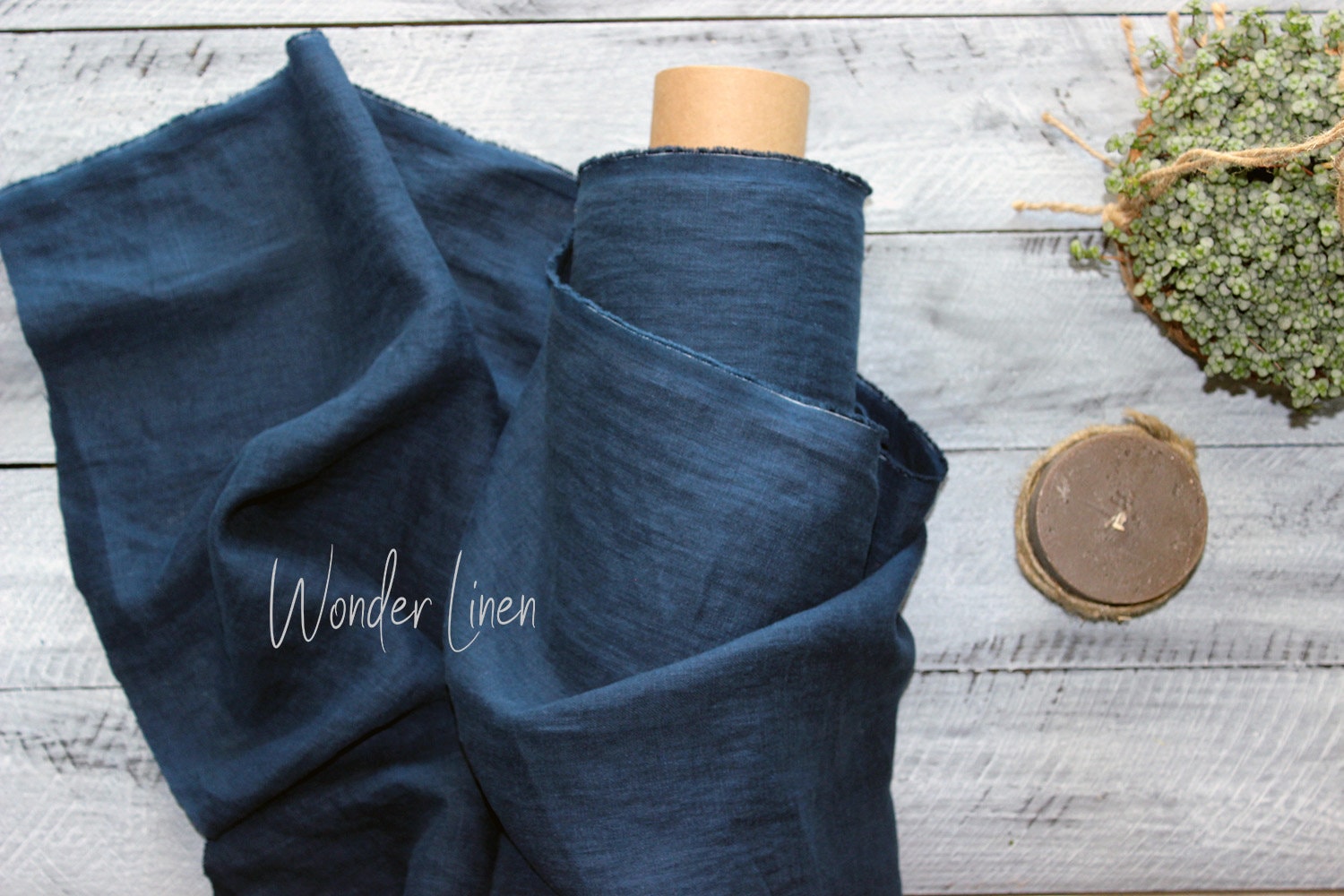 Dark blue linen fabric / 100% soft washed flax by meter or yard / nav…