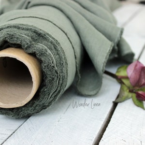 Eucalyptus linen fabric / 100% soft washed flax by yard or meter for dress / green pure softened linen for sewing / stonewashed