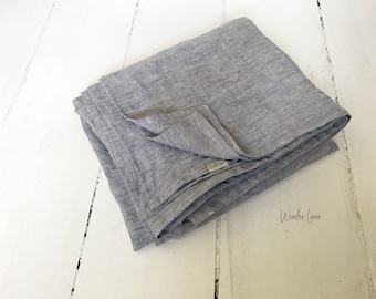 Linen flat sheet. Washed soft linen king bedding in melange gray. Stonewashed queen, twin sheet. Standard and custom size flat sheet