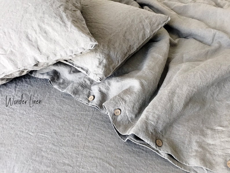 Linen bedding set King or Queen size duvet cover with button closure and 2 envelope pillow cases image 8