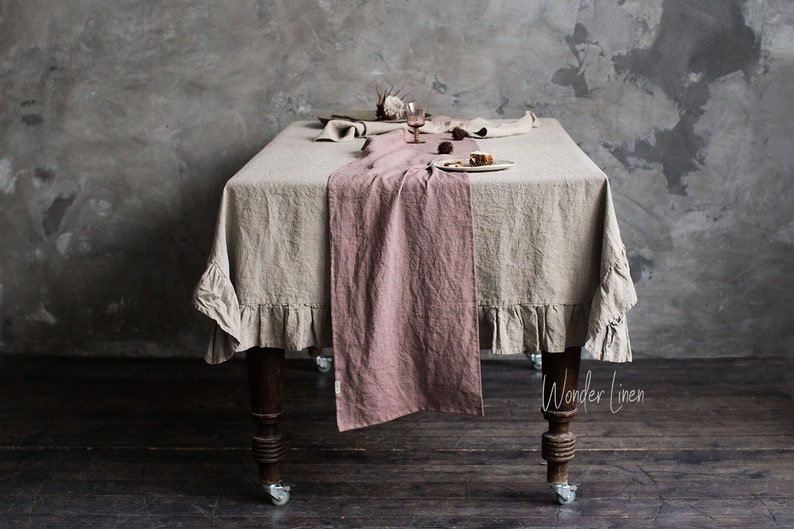 Linen table runner. Washed soft linen table runner in woodrose. Pink stonewashed linen custom size wedding runner. Natural table decor image 1