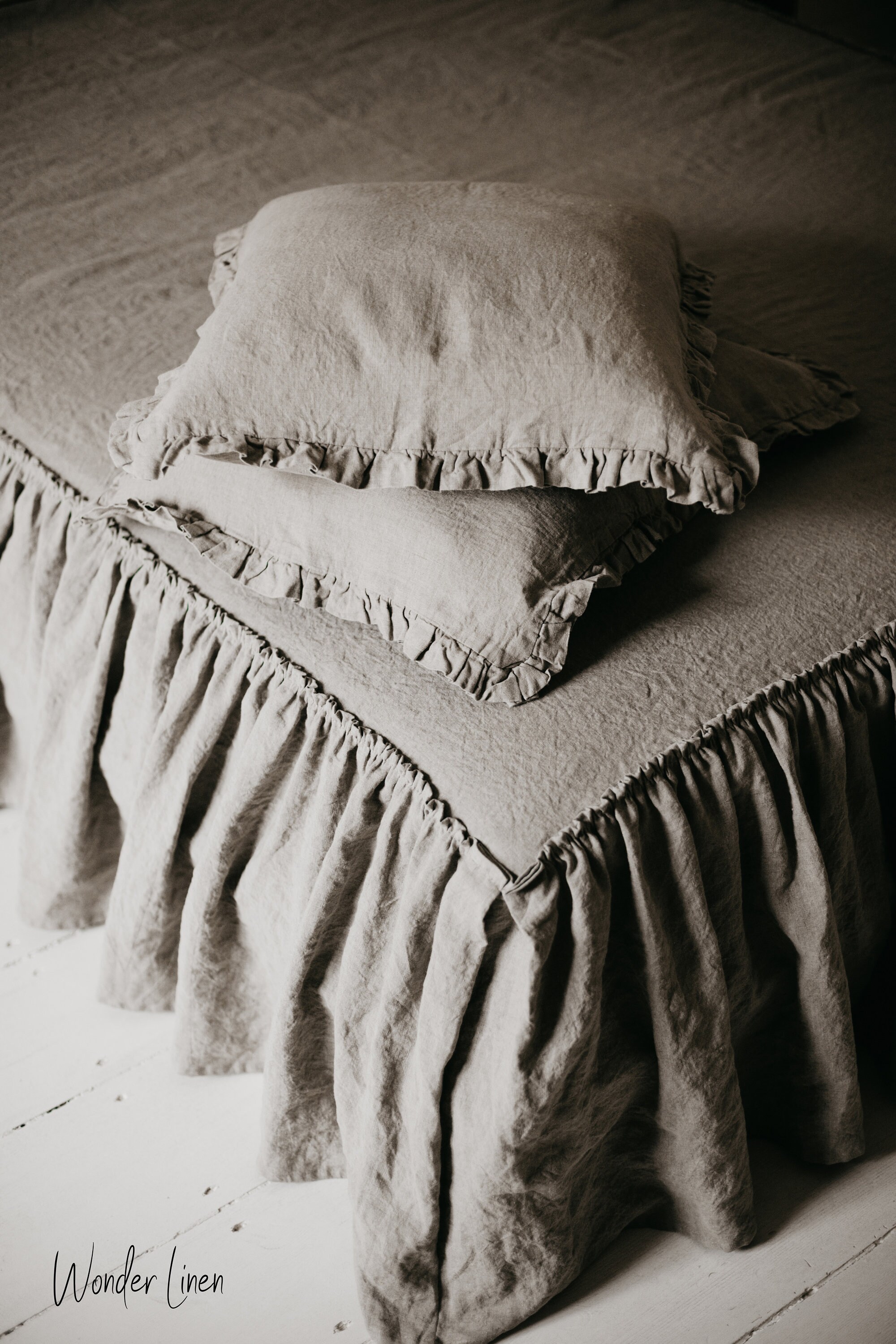 Linen Bed Cover. Farmhouse Bed Skirt With Ruffles. Natural Etsy UK