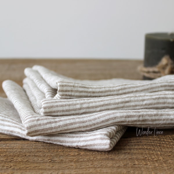 Striped Linen napkin. Washed soft linen table napkin. Natural stonewashed linen napkin. White table decor