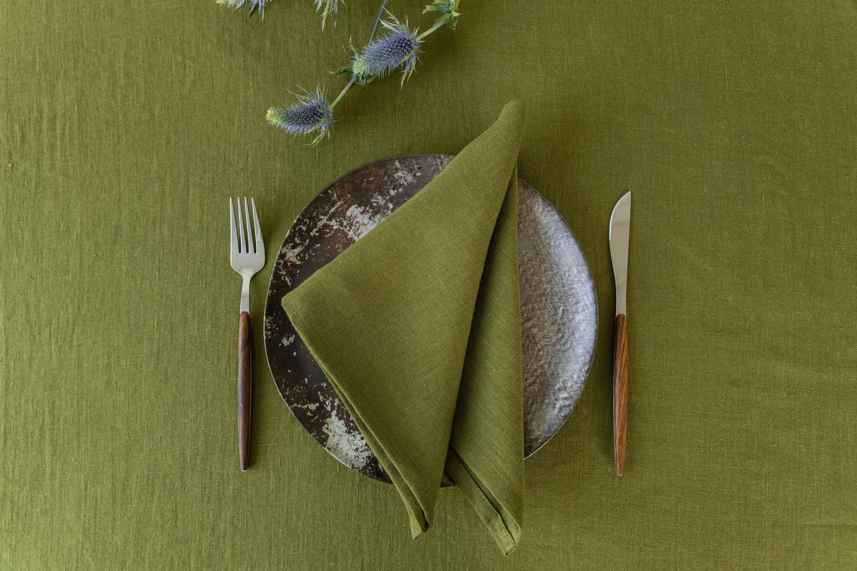 Lot De 5 Serviettes Vintage Fleuries, Fond Vert, 100% Polyester, Cuisine
