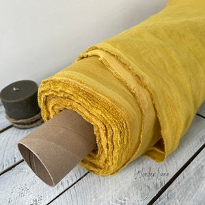 Tissu de lin jaune mousse par demi-jardin / lin doux lavé / lin pur adouci / lavé à la pierre organique 100% lin pour robe poids moyen