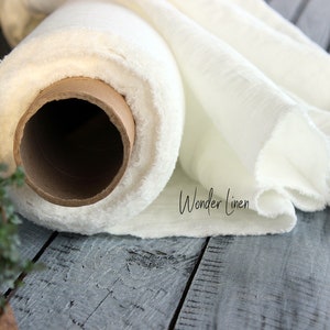 Pure 100% linen fabric / off white soft washed flax by meter yard / cream organic softened linen for sewing / stonewashed medium weight