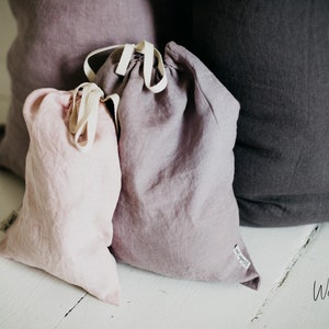 Linen storage bag. Washed soft linen laundry bag with drawstring. Natural stonewashed linen reusable toys bag . Linen bread keeper zdjęcie 6