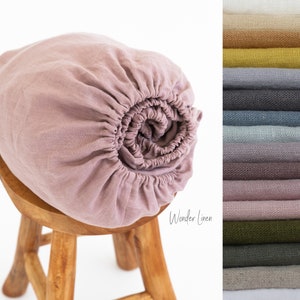 Drap-housse en lin Woodrose. Très grand lit en lin doux lavé. Drap-housse délavé à la pierre naturelle pour grand grand lit, dimensions standard et personnalisées