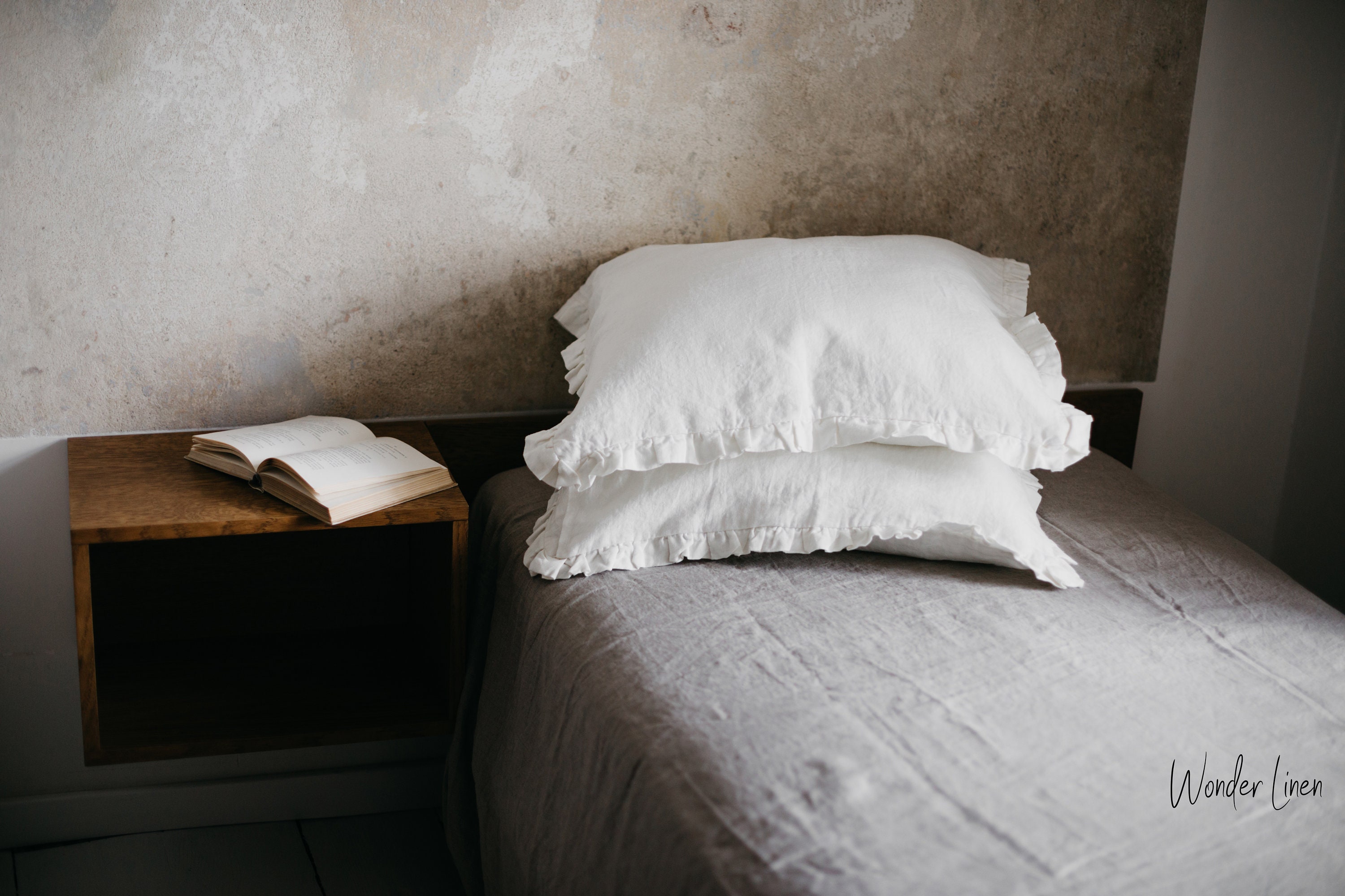 READY TO SHIP. Linen pillowcase with ruffles. Washed soft ruffled linen king bedding. White stonewashed farmhouse queen linen pillow cover