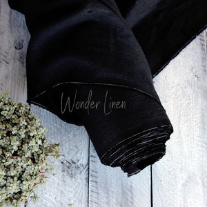 Black Linen Fabric by Half Yard or Meter / Softened Linen for Sewing ...