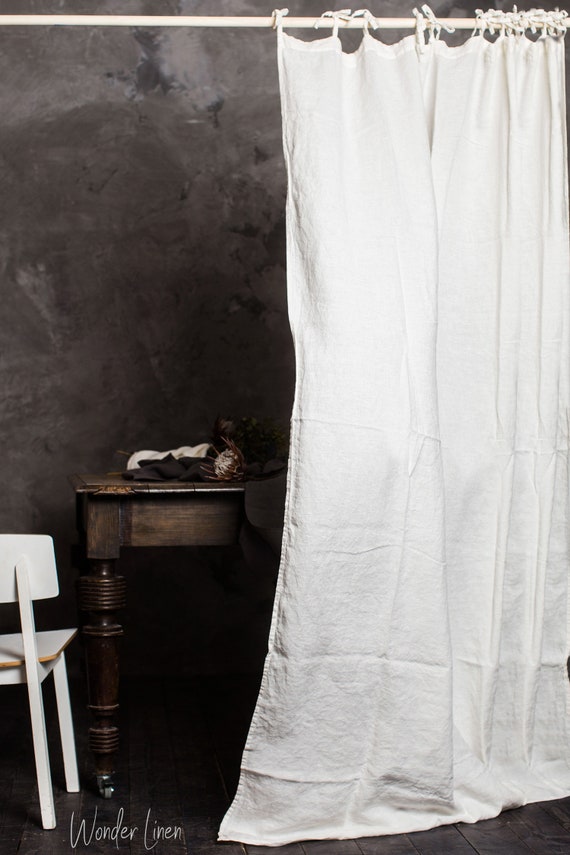 Linen curtains - 1 PANEL. White washed soft drapes with ties. Stonewashed linen custom size curtain. Farmhouse decor. Shabby chic style
