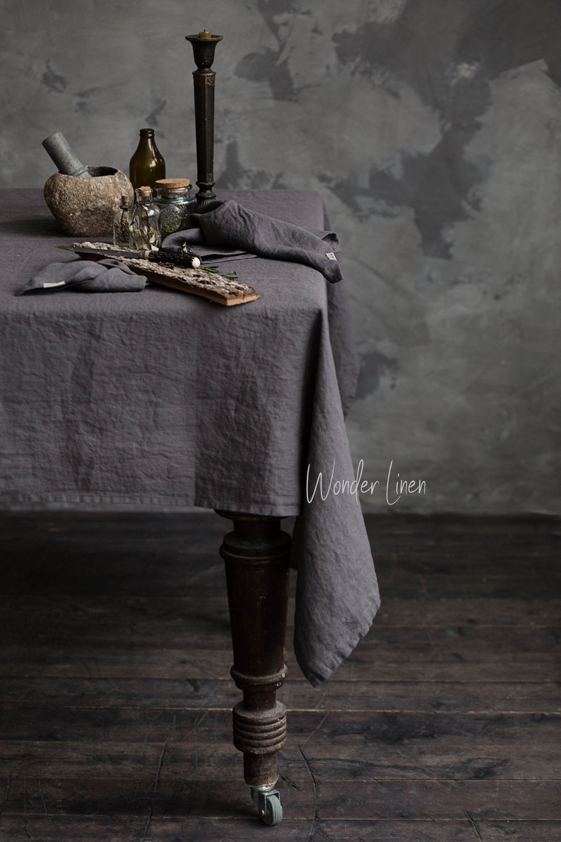 Round Linen tablecloth. Washed soft linen table cloth. Dusty lilac stonewashed linen custom size tablecloth. Purple dinnig tablecloth image 3