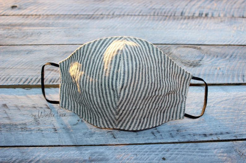 Linen face mask. Striped fabric reusable mask. Stonewashed Etsy