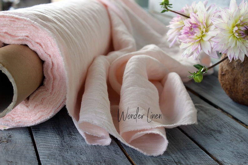Peachy pink linen fabric 100/% soft washed flax by meter or yard pale rose pure softened linen for sewing stonewashed medium weight
