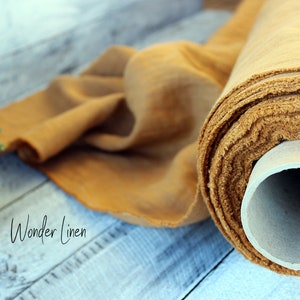Mustard pure 100% linen fabric / soft washed flax by meter or yard / yellow pure softened linen for sewing / organic stonewashed 200 gsm