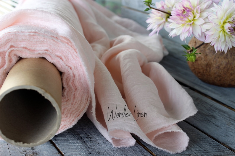 Peachy pink linen fabric 100/% soft washed flax by meter or yard pale rose pure softened linen for sewing stonewashed medium weight