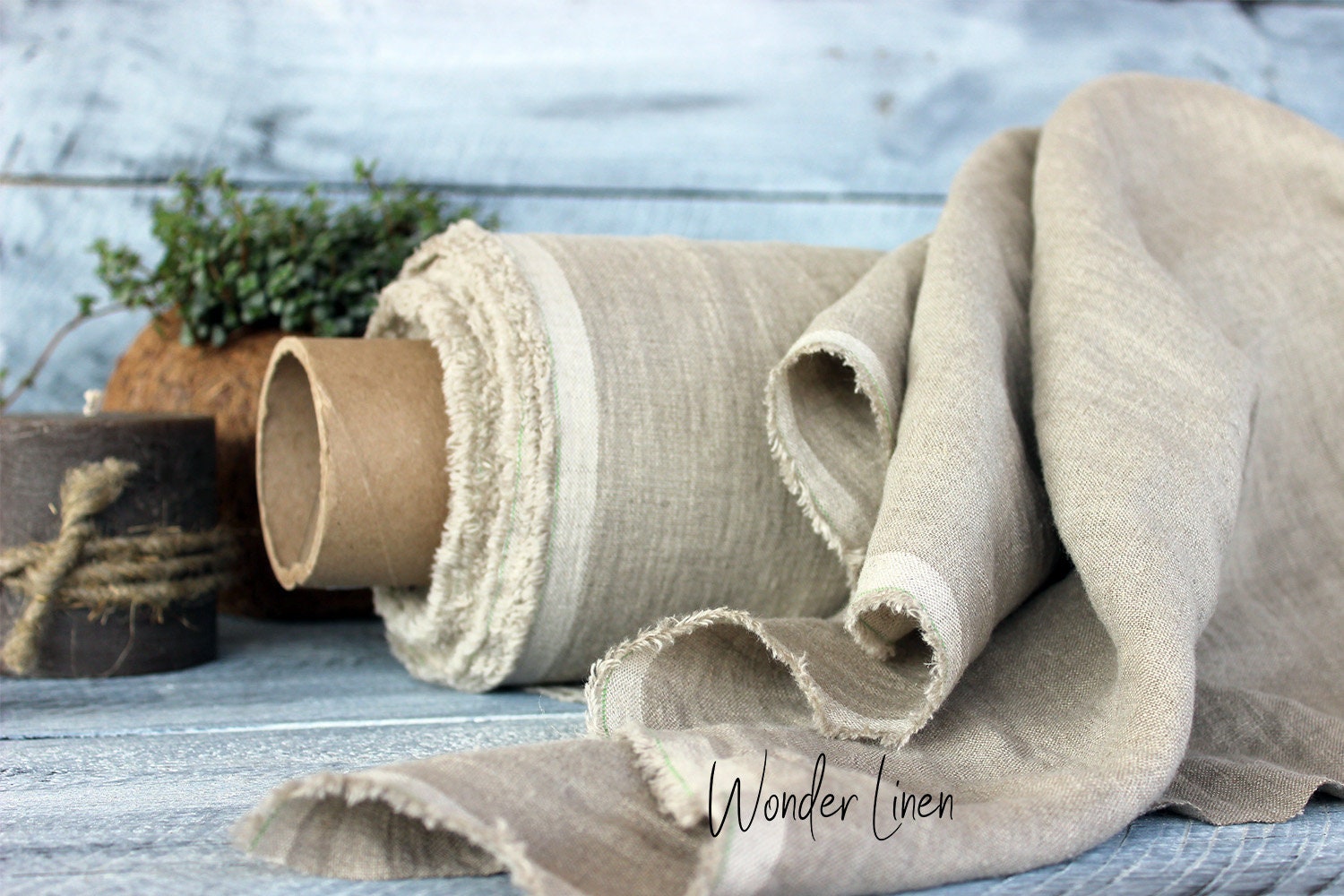 Natural Linen Fabric / 100% Soft Washed Flax by Yard or Meter for