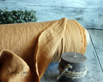 Mustard yellow 100% linen fabric  by half yard or meter / soft washed flax / softened linen for sewing / stonewashed organic linen for dress