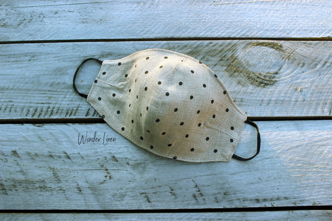 Linen Face Mask. Black Dots Fabric Reusable Mask. Stonewashed Etsy
