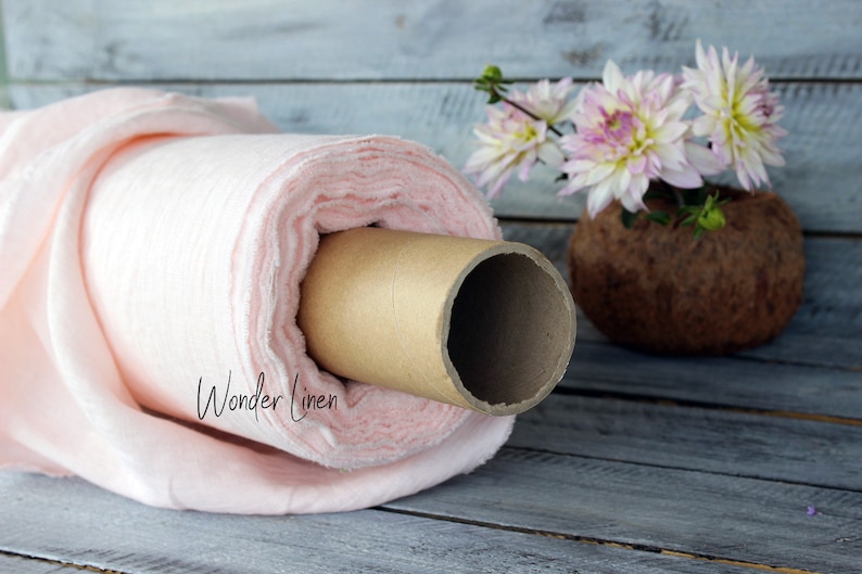 Peachy pink linen fabric 100/% soft washed flax by meter or yard pale rose pure softened linen for sewing stonewashed medium weight