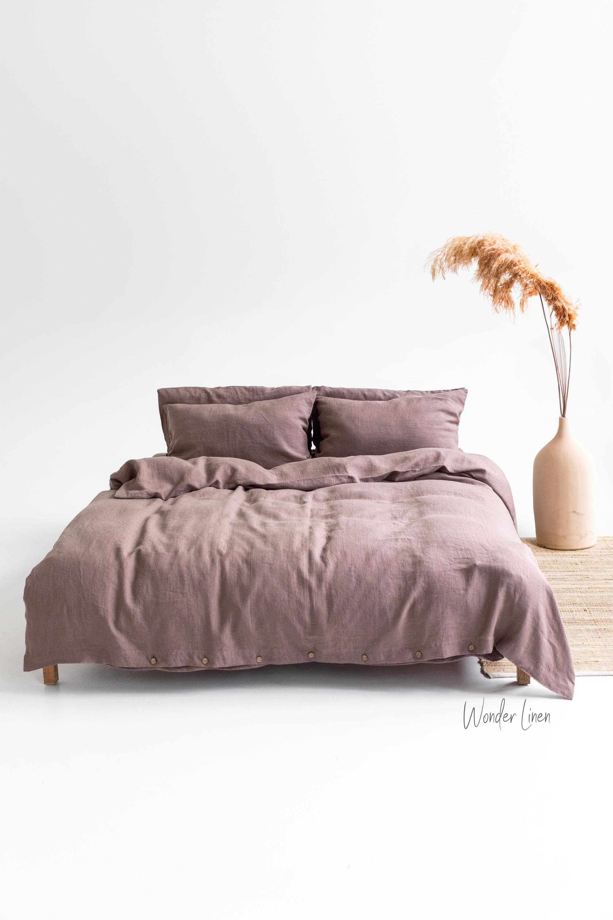 Bettwäsche-Set Aus 100 % Leinen – King Size, 3-teilig, Atmungsaktiv, Hellgrau
