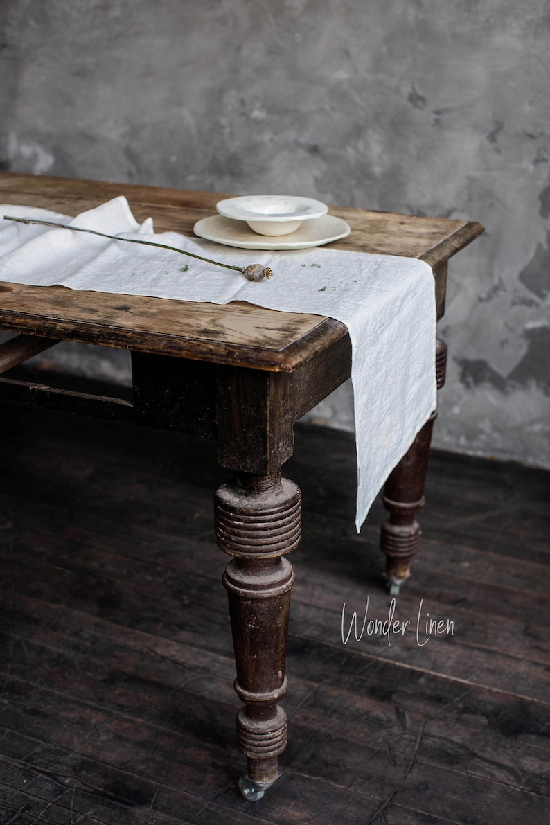 Linen table runner. Washed soft linen table runner in woodrose. Pink stonewashed linen custom size wedding runner. Natural table decor image 4