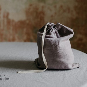 Linen storage bag. Washed soft linen laundry bag with drawstring. Natural stonewashed linen reusable toys bag . Linen bread keeper image 4