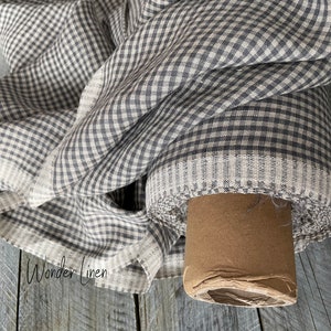 Grijze kleine geruite linnen stof op maat gesneden / natuurlijk gewassen vlas / verzacht linnen ruiten / middelzwaar stonewashed / zacht linnen