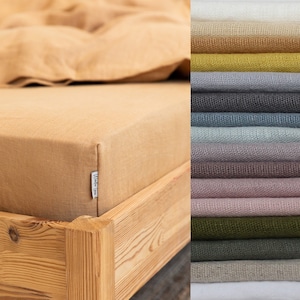 Linen fitted sheet. Mustard washed soft linen king bedding. Mustard stonewashed queen linen sheet. Custom size fitted sheet in yellow