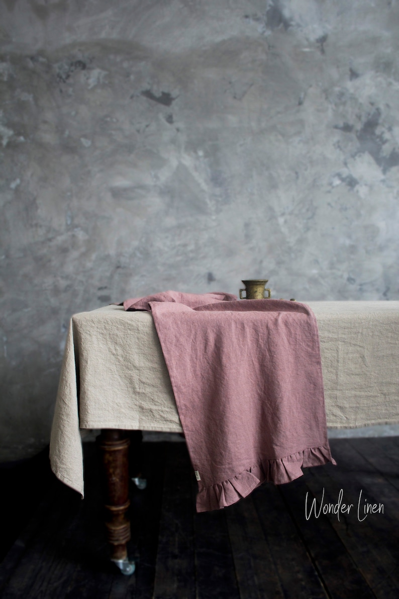 Linen Table Runner With Ruffles. White Washed Soft Linen Etsy