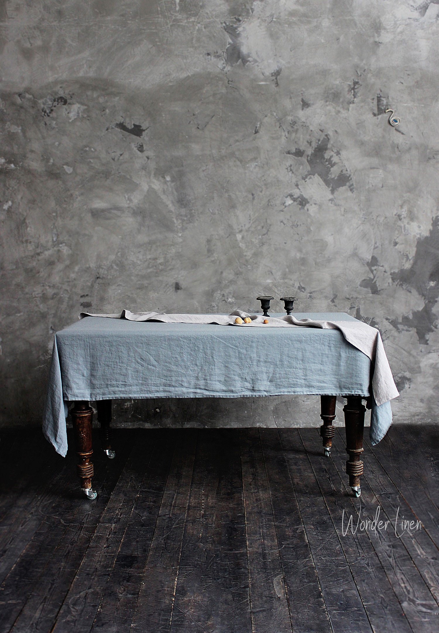 Linen tablecloth. Washed soft linen table cloth. Blue stonewashed linen custom size tablecloth. Natural dining tablecloth