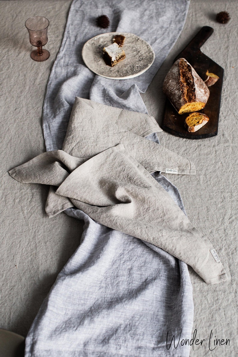 Linen napkin. Washed soft linen table napkin. Natural stonewashed linen napkin set of 4 6 8 10 12. Gray table decor image 3