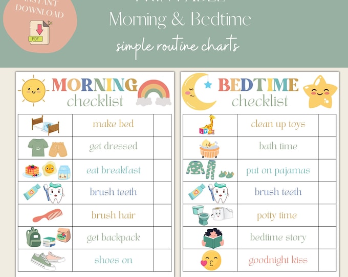 CUSTOM Bedtime Routine for Kids, Morning Routine Checklist, Printable ...