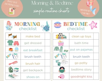Mermaid Theme Routine Chart, Morning & Bedtime Checklist (Digital Download)