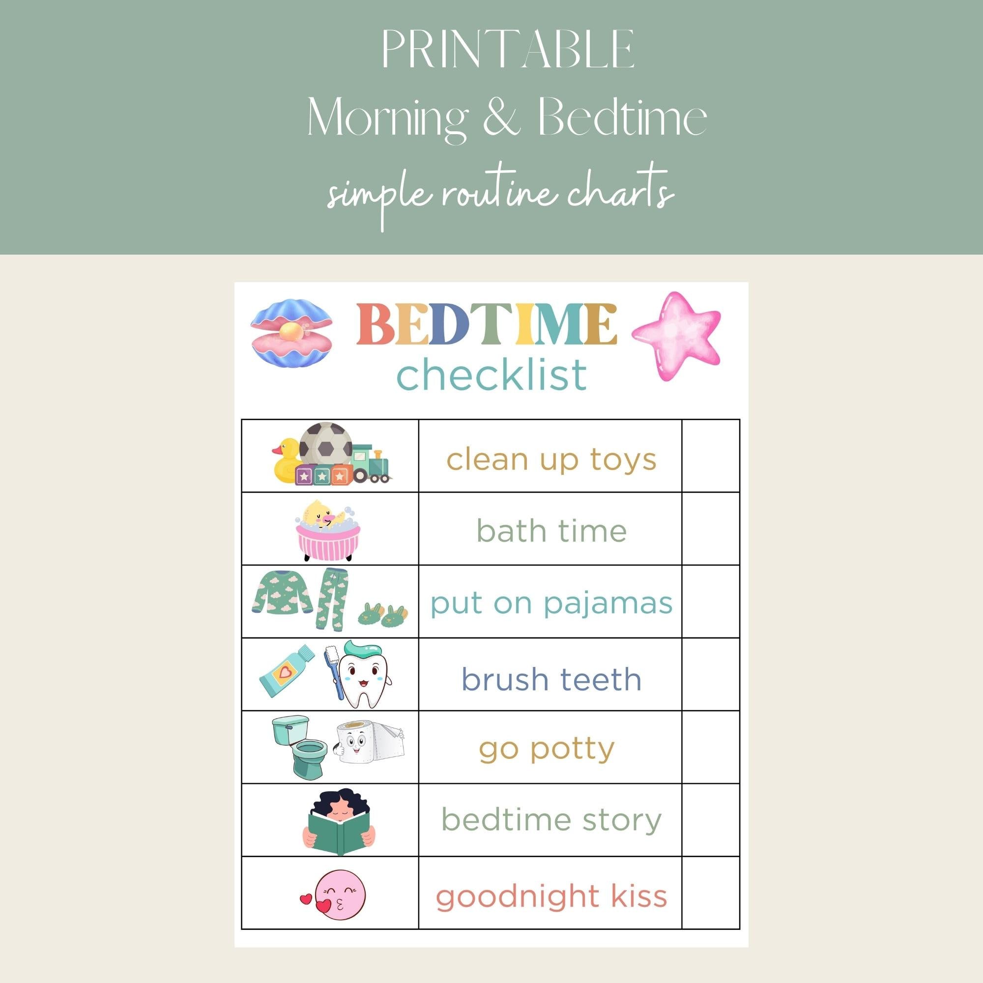 Mermaid Theme Routine Chart, Morning & Bedtime Checklist (digital ...