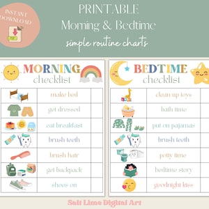 Rutina a la hora de acostarse para niños, Lista de verificación de rutina matutina, Tabla de responsabilidad imprimible, Tabla para niños, Descarga digital instantánea PDF