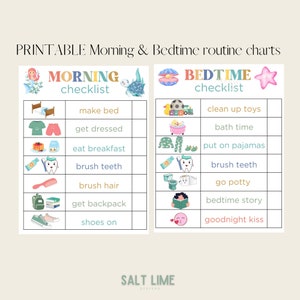 Meerjungfrau Thema Schlafenszeit Routine für Kinder, Morgen Routine Checkliste, druckbare Verantwortung Diagramm, Kinder Diagramm, sofortiger digitaler Download