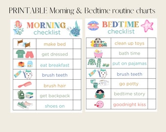 Mermaid Bedtime Routine Chart, Kids Responsibility Checklist (Digital Download)