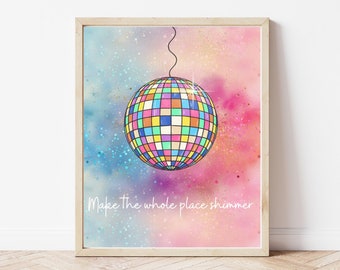 Retro roze discobal kleurrijke poster muurprint digitale print
