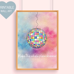Retro Pink Disco Ball Colorful Poster Wall Print Digital Print
